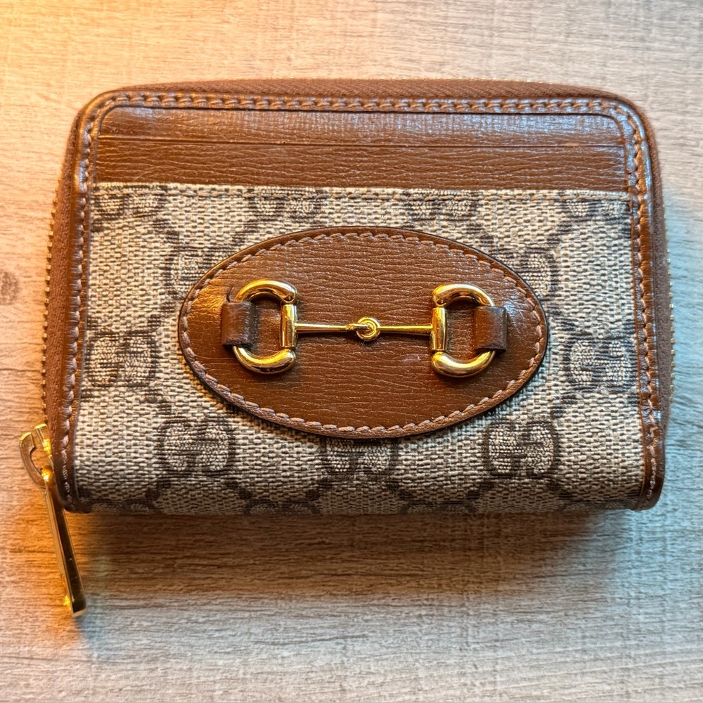 Gucci Brown GG Canvas Wallet with Gold Horsebit